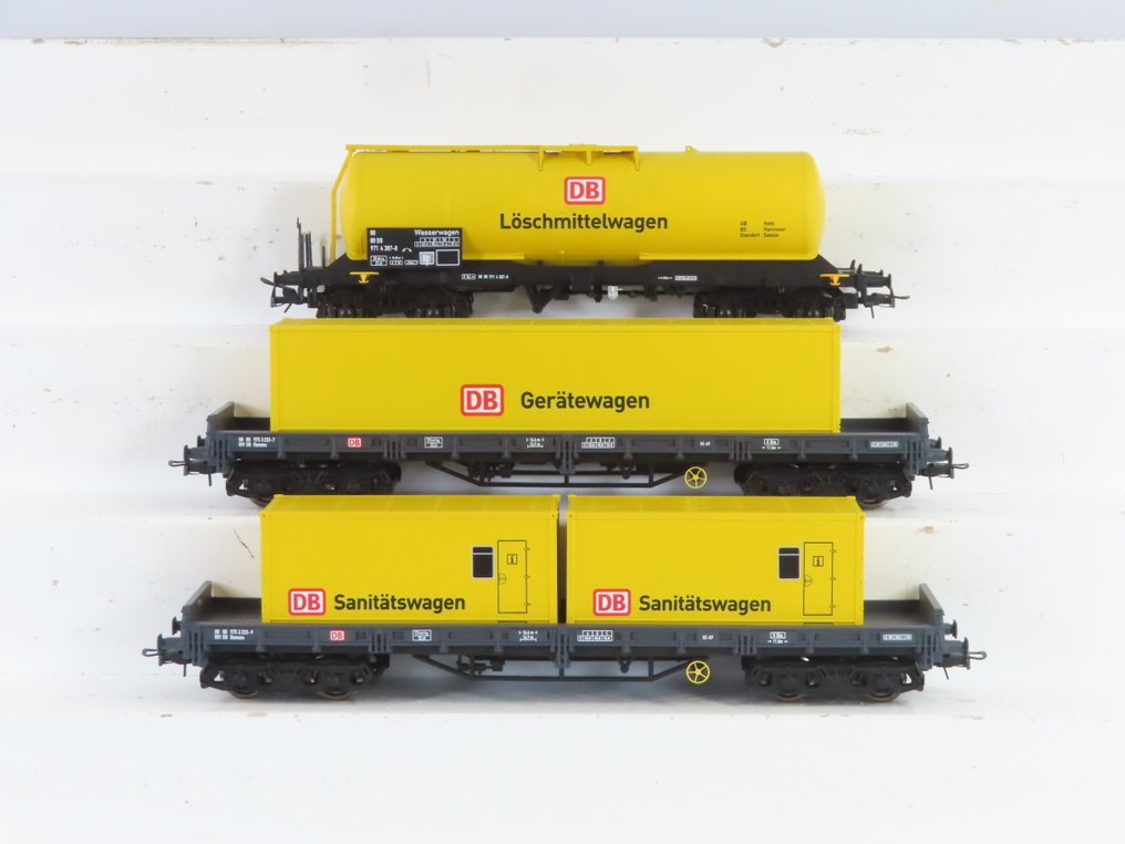 Electrotren H0轨 - 6516K - 模型火车货车组 (1) - 三件套‘Rettungzug’ 3个四节锅炉/物料车 - DB #1.0