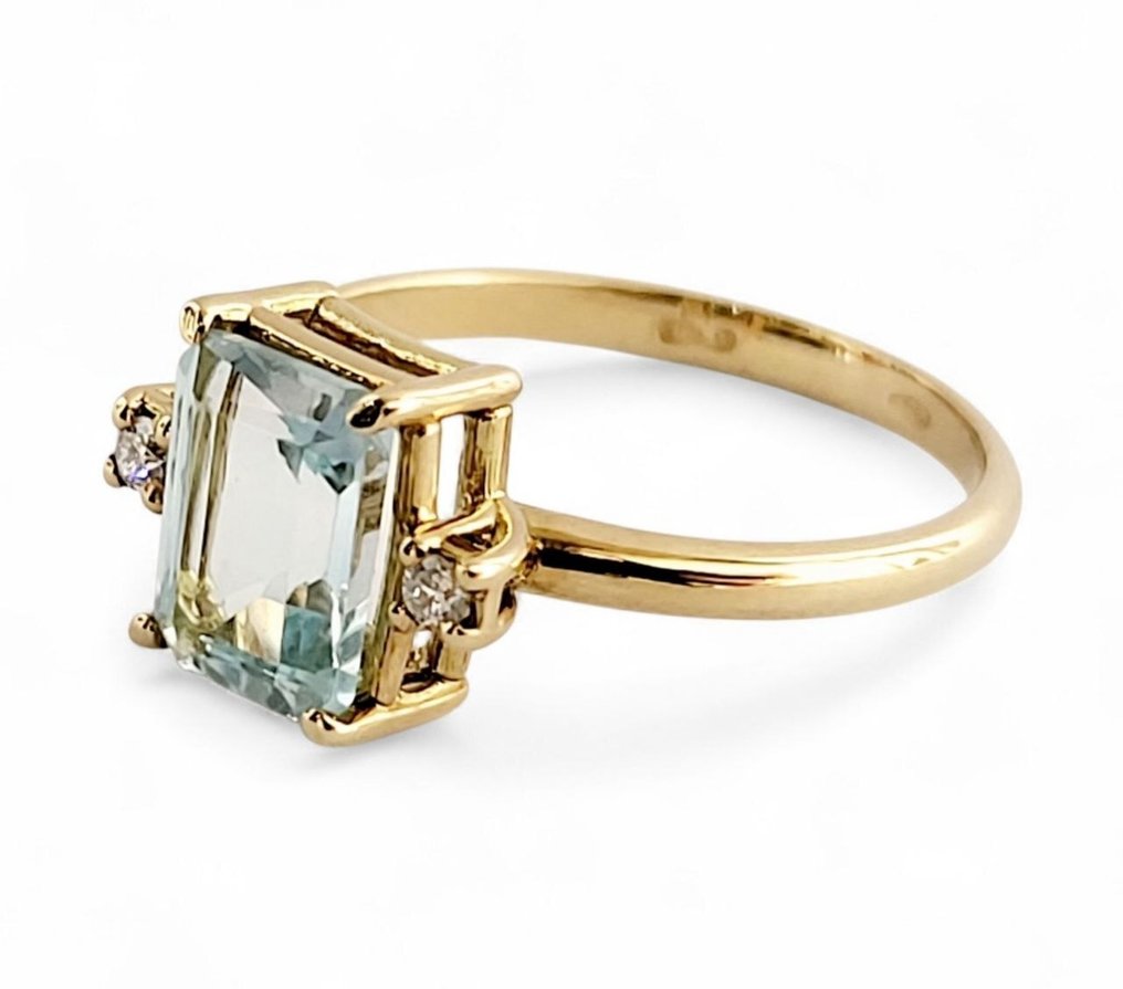 戒指 - 18K包金 黄金 -  1.95ct. tw. 海蓝宝石 - 钻石 - 意大利制造 #3.2