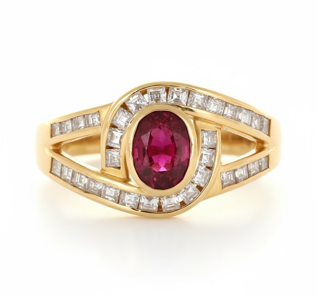 沒有保留價 - 戒指 - 18 克拉 黃金 -  1.25ct. tw. 紅寶石 - 鉆石 #1.0