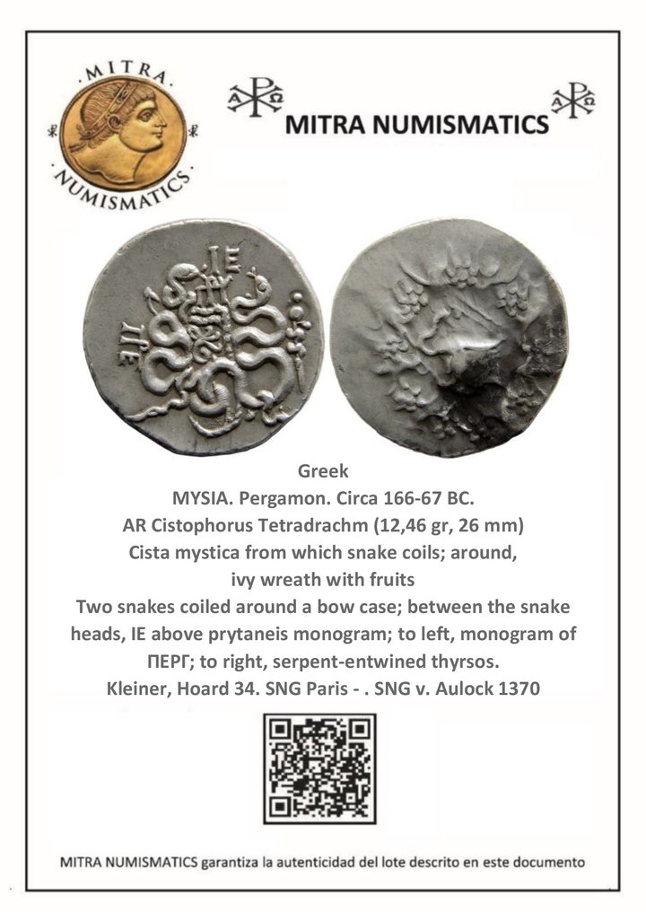 Mysia, Pergamon Cistophorus Circa 166-67 BC #3.2