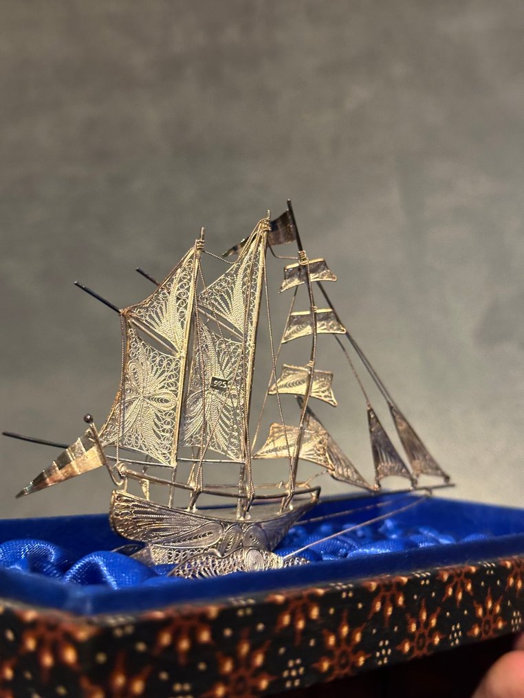 Unknown - 微型小雕像 - Filigraan zeilschip - 銀, 金屬 #1.0