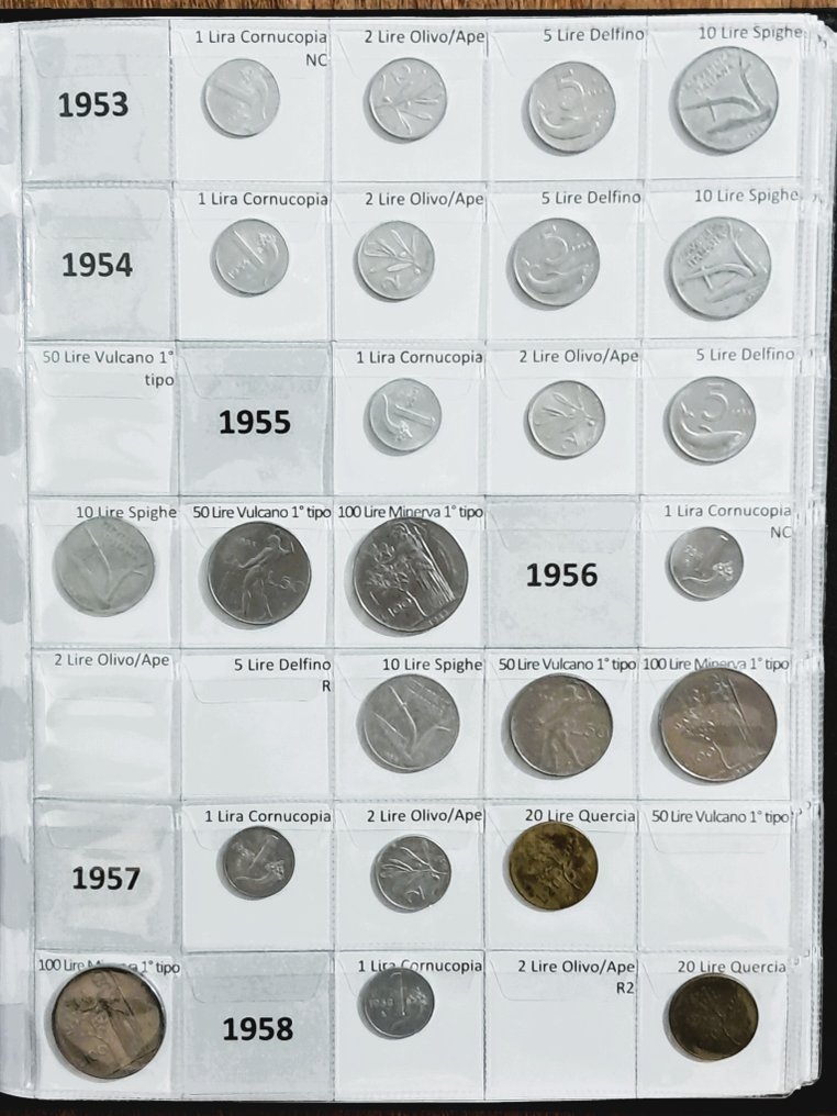 Ιταλία, Δημοκρατία Collezione di oltre 240 monete in Lire raccolte in ordine di anno, con oltre 50 monete altissima (χωρίς τιμή ασφαλείας) #1.0