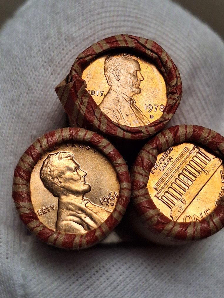 Ηνωμένες Πολιτείες. 3 superb rolls of Uncirculated penny in MS state, 50 coins per roll, 150 coins in total 1960-1978  (χωρίς τιμή ασφαλείας) #1.0