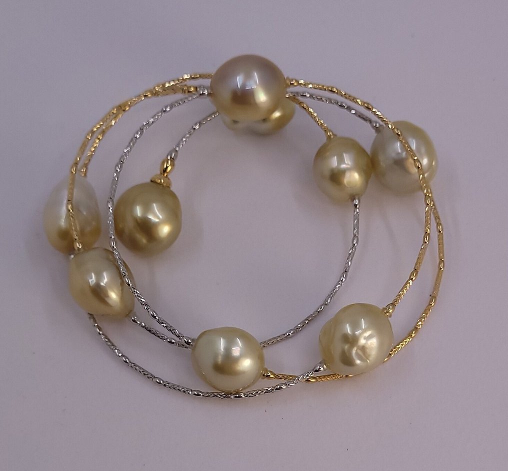 手鈪 - 18 克拉 黃金, 白金, 黄金南海珍珠 #4.3