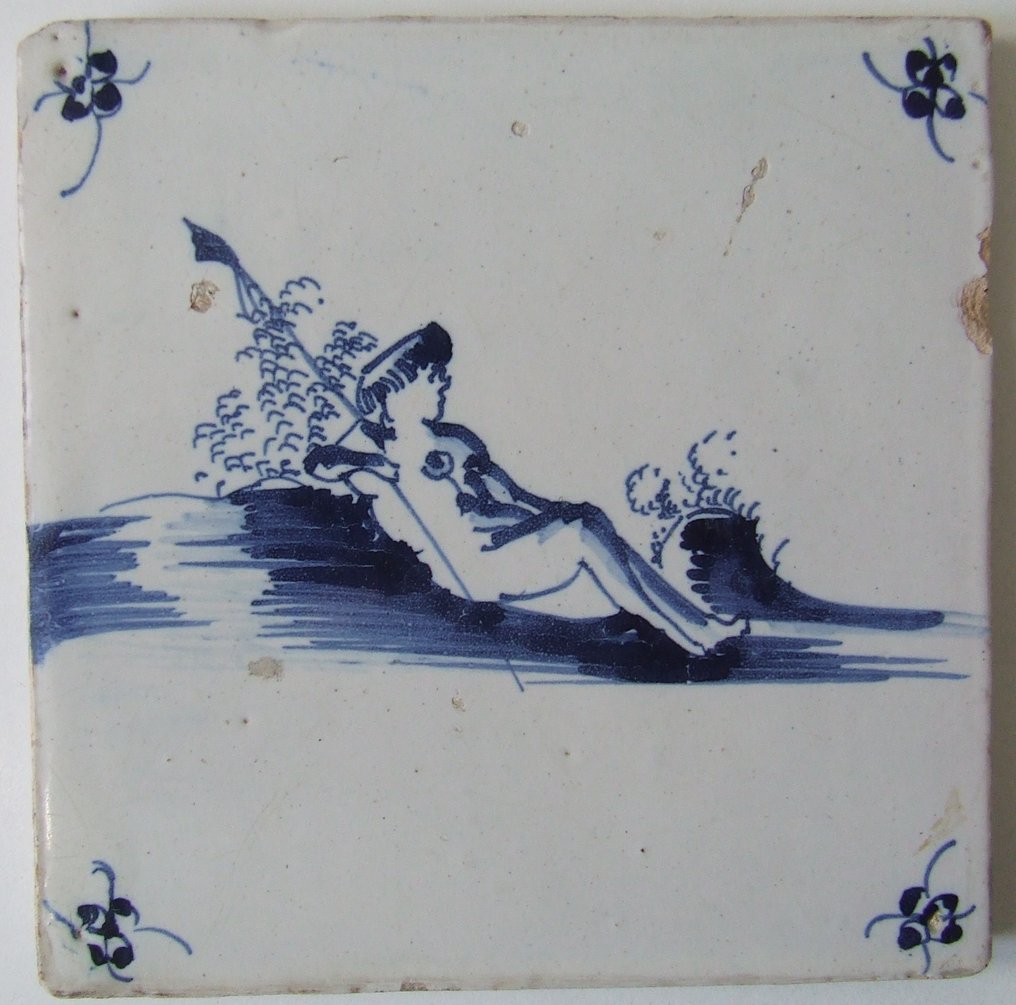  Tile - Cupid as a shepherd in the field. - 1650-1700  #1.0