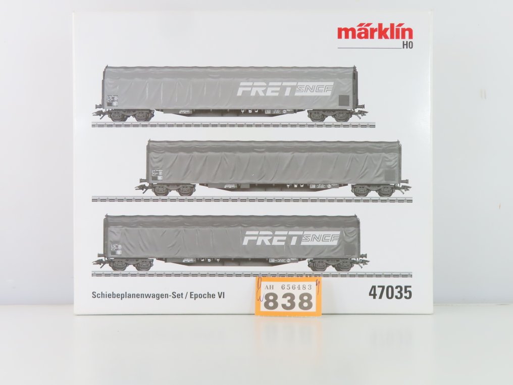 Märklin H0 - 47035 - Ensemble de wagons de marchandises pour trains miniatures (1) - Ensemble de wagons de marchandises en trois parties avec wagons fermés à 4 essieux pour le transport - SNCF #2.1