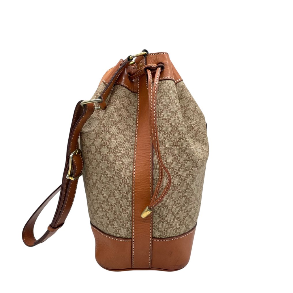 Céline - Macadam Pattern Drawstring Shoulder Bag Vintage PVC Leather Bucket Bag Gold Hardware - Schultertasche #4.3