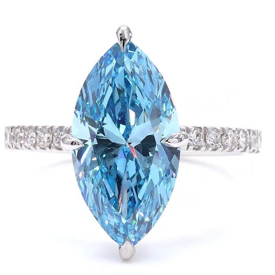 χωρίς τιμή ασφαλείας - Δαχτυλίδι - 18 καράτια Λευκός χρυσός -  3.35ct. tw. Μπλε Διαμάντι (Διαμάντια εργαστηριακής καλλιέργειας με φανταχτερά χρώματα) - Διαμάντι #4.3