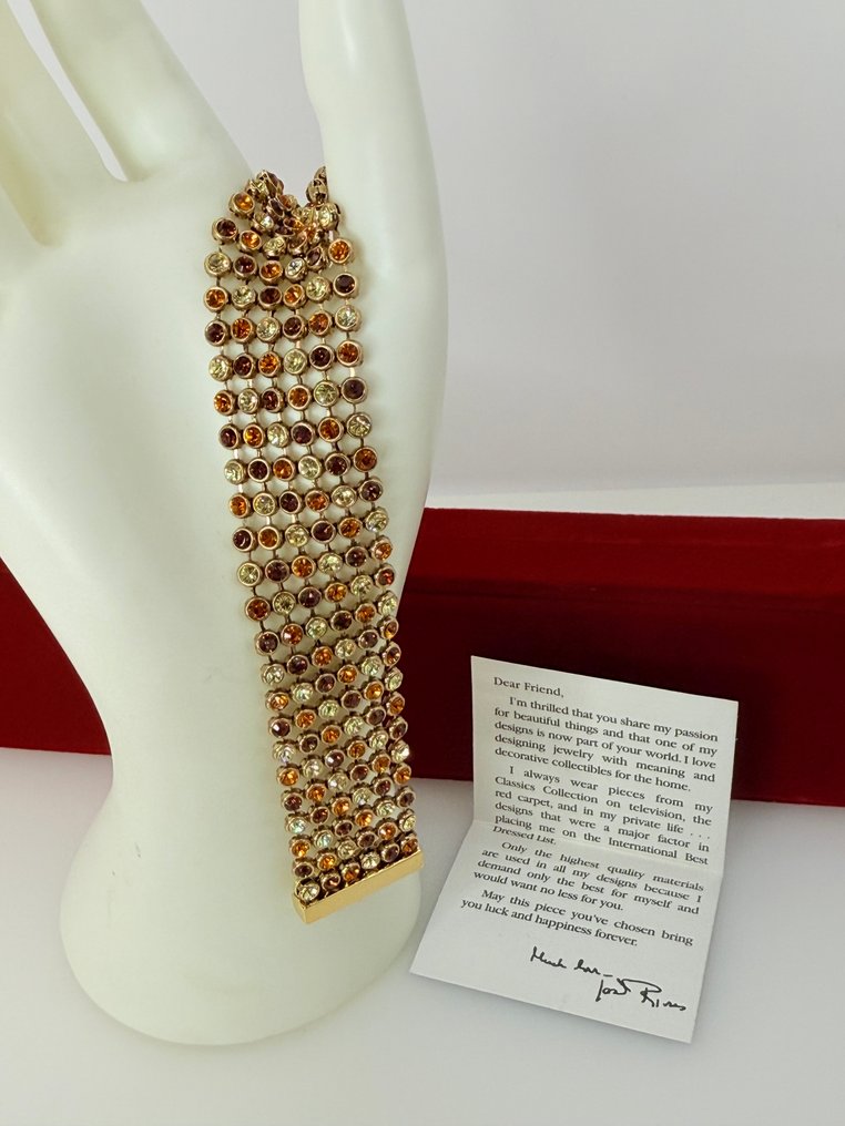 Joan Rivers - 复古经典系列六排黄玉和焦糖色施华洛世奇水晶，金色调。 - 手镯 #1.0