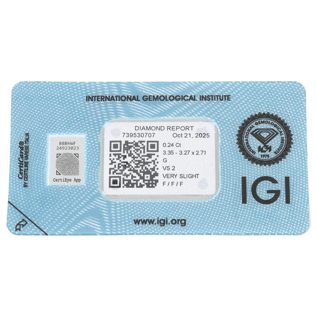没有保留价 - 1 pcs 钻石  (天然)  - 0.24 ct - G - VS2 轻微内含二级 - 国际宝石研究院（IGI） - Old Mine Brilliant #2.1
