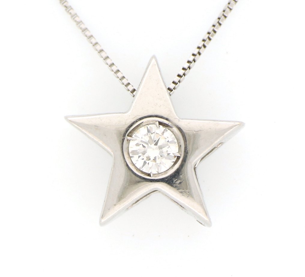 χωρίς τιμή ασφαλείας - Κολιέ με μενταγιόν - 18 καράτια Λευκός χρυσός -  0.15ct. tw. Διαμάντι (Φυσικό)  #1.0