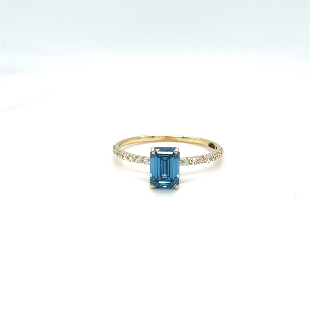 Zonder minimumprijs - Ring - 14 karaat Geel goud - 1.32ct. tw. Blauw Diamant (Fancy gekleurde, lab-grown diamant) #1.0