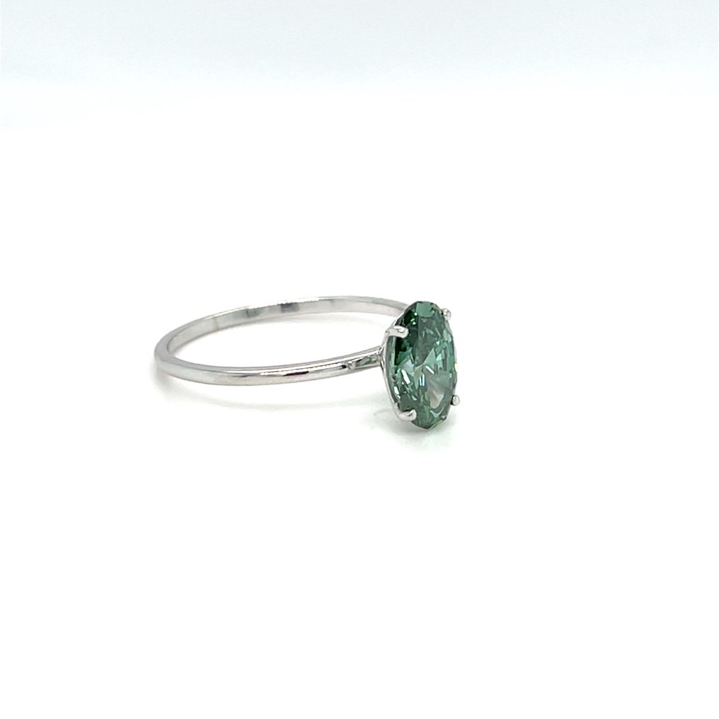 No reserve price - Ring - 14 kt. White gold - 1.17ct. tw. Green Diamond (Fancy coloured lab-grown diamond) #2.1