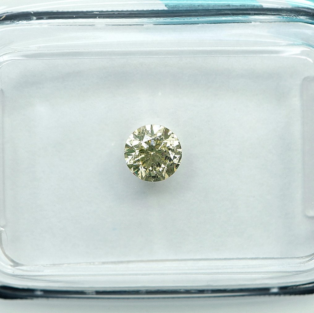 没有保留价 - 1 pcs 钻石  (天然色彩的)  - 0.31 ct - 圆形 - Fancy light 稍帶灰色的, 稍帶綠色的 黄色 - I2 内含二级 - 国际宝石研究院（IGI） #1.0