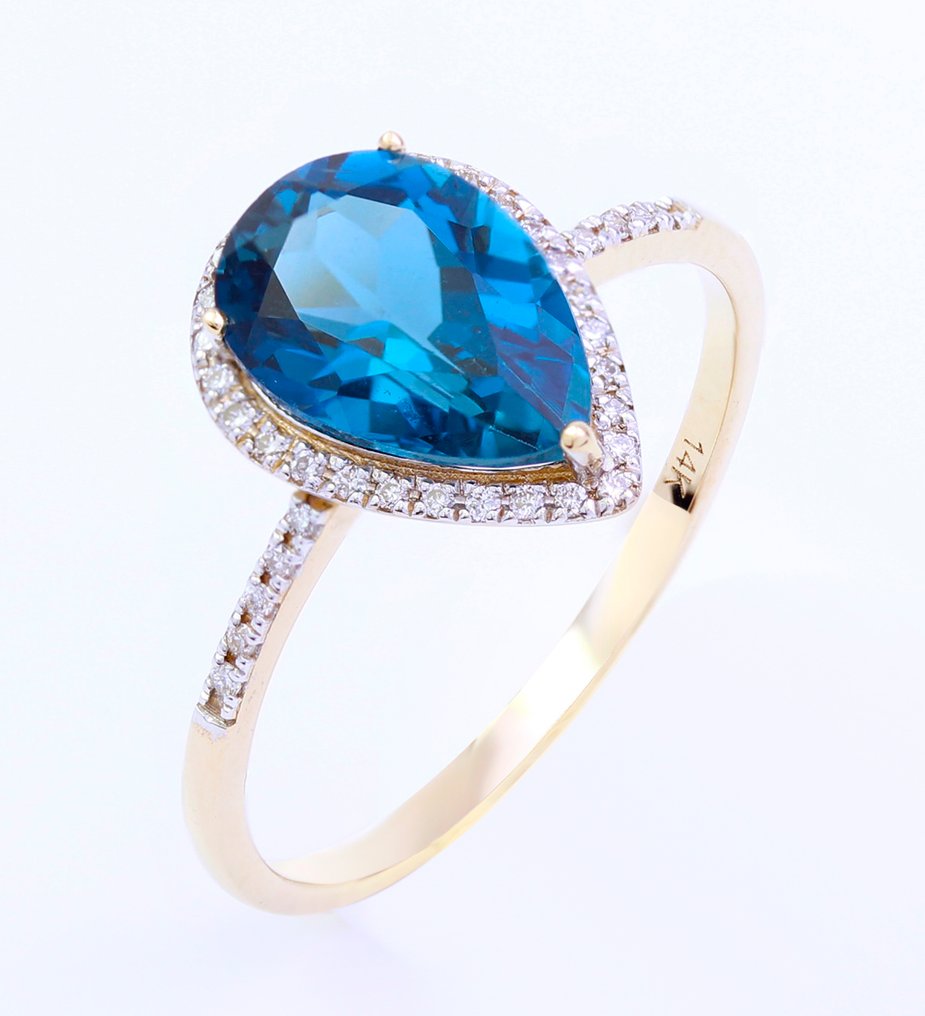 Sans prix de réserve - Bague - 14 carats Or jaune Topaze - Diamant - US-7 #1.0