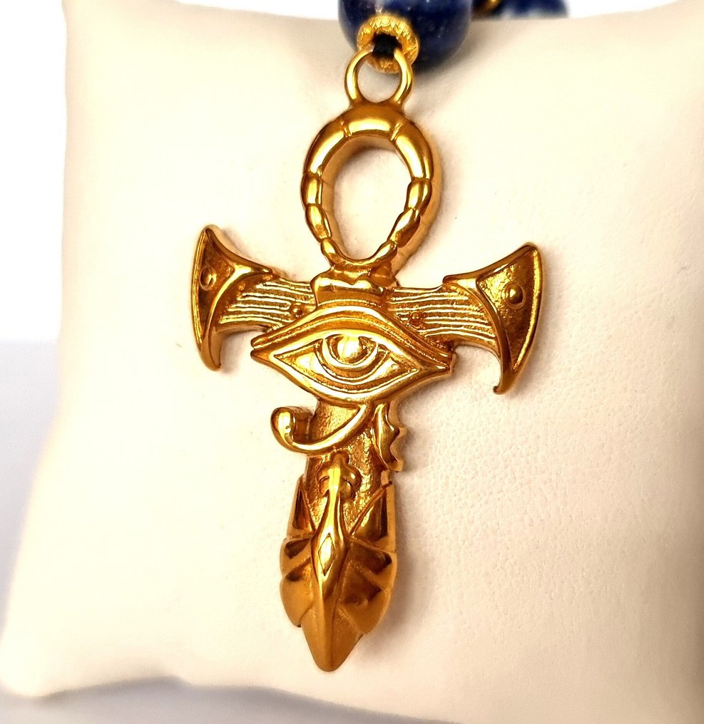 Lapis lazuli - Turquoise - Necklace - Ankh Cross & Eye of Horus - Blessing of the gods - Protects from evil - Necklace with pendant - Access to eternal life #4.3