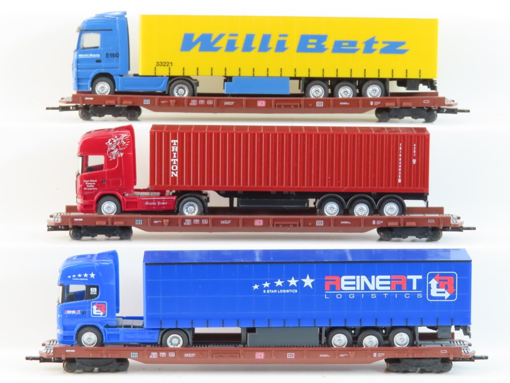 Busch, Herpa TT - 31204/31205/31206 - 模型貨運火車 (6) - 3辆4轴‘滚动陆路’车与货车和拖车 - DB #1.0