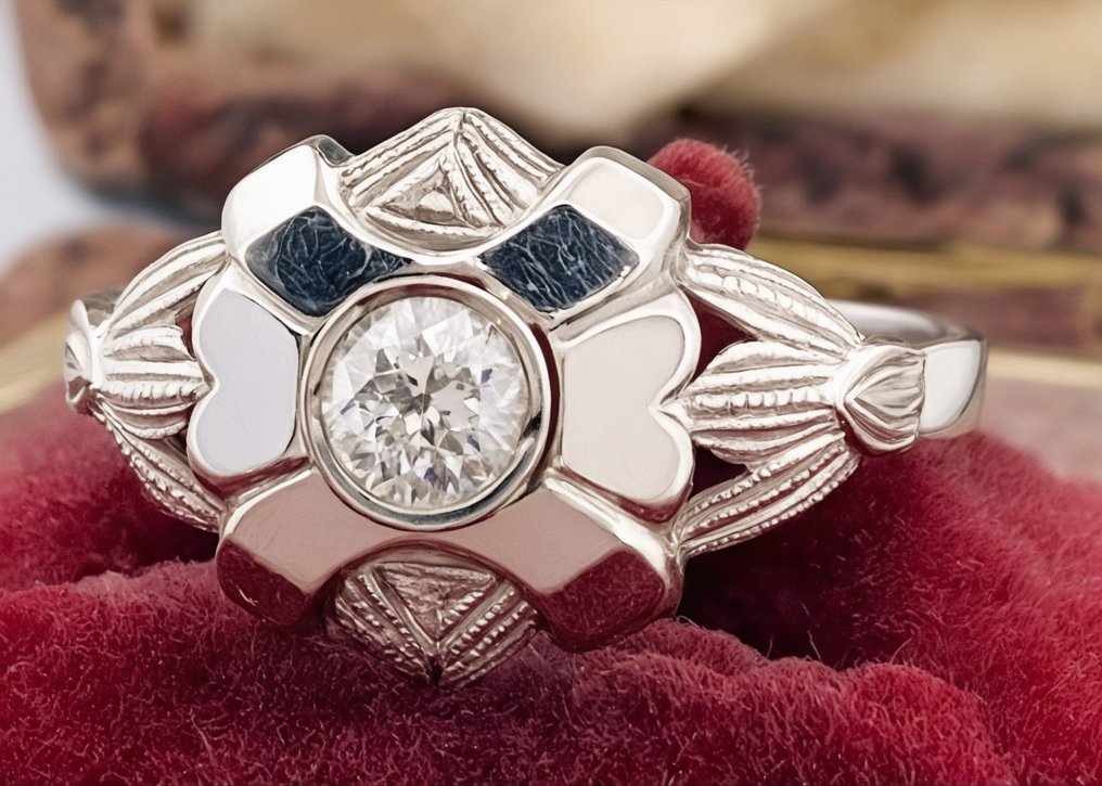 没有保留价 - 戒指 - 18K包金 白金 钻石 (天然)  #2.1