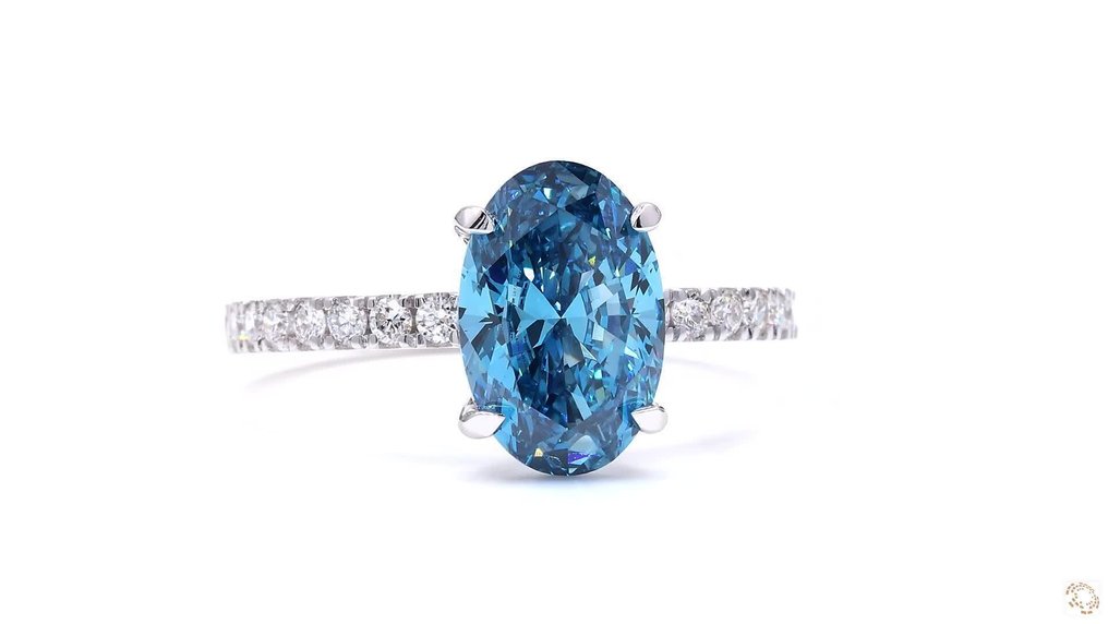 沒有保留價 - 戒指 - 18 克拉 白金 -  2.28ct. tw. 藍色 鉆石 (彩色實驗室培育鑽石) - 鉆石 - 华丽鲜明的蓝色 #2.1