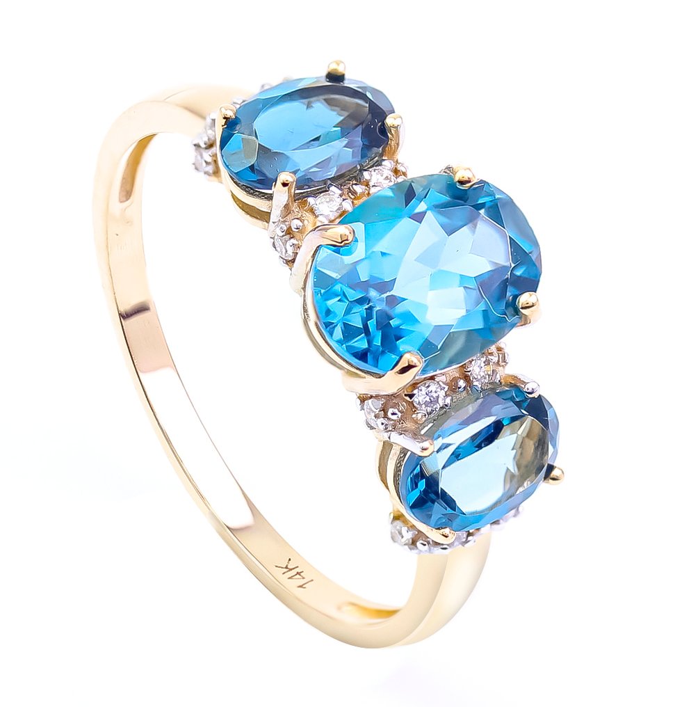 Sans prix de réserve - Bague - 14 carats Or jaune Topaze - Diamant - US-7 #3.2