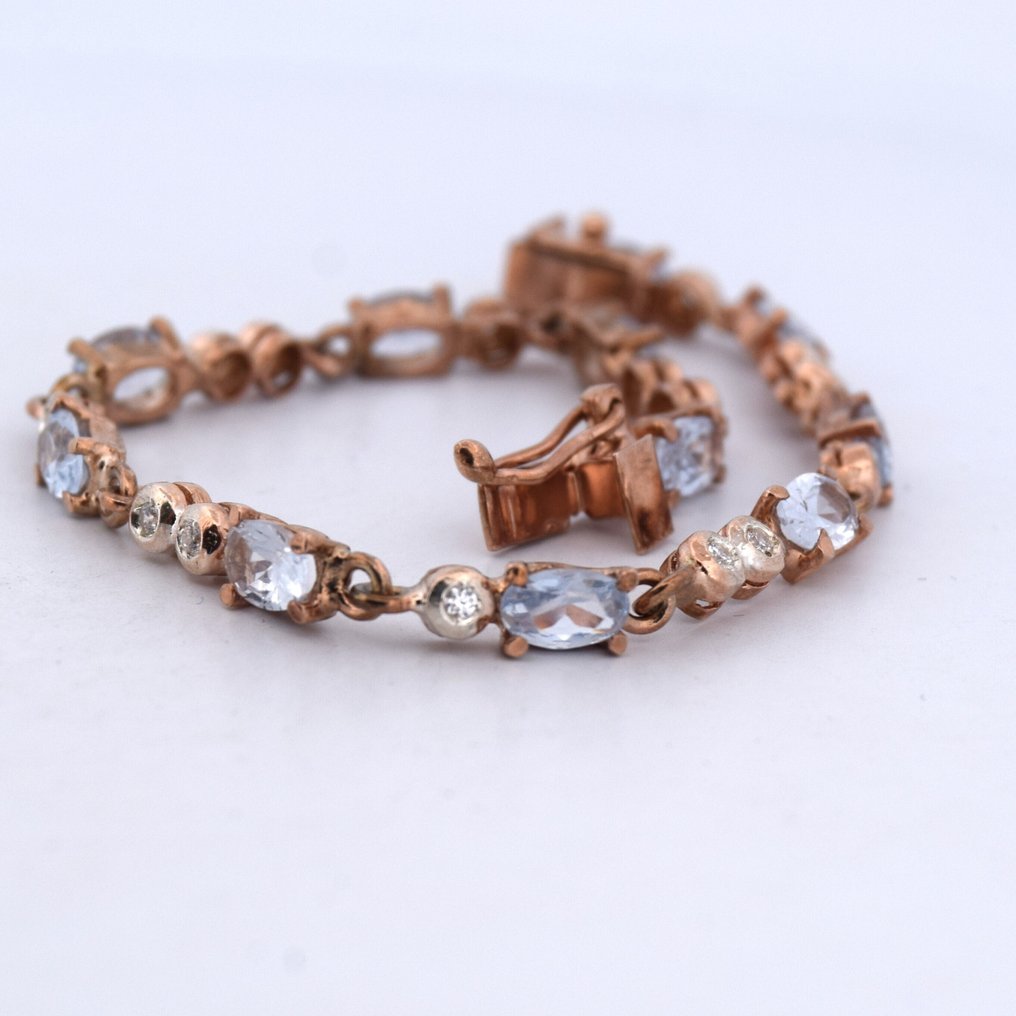没有保留价 - 手镯 - 9 kt. 玫瑰金, 银 - 4.75ct. tw. 海蓝宝石 - 钻石 #4.3