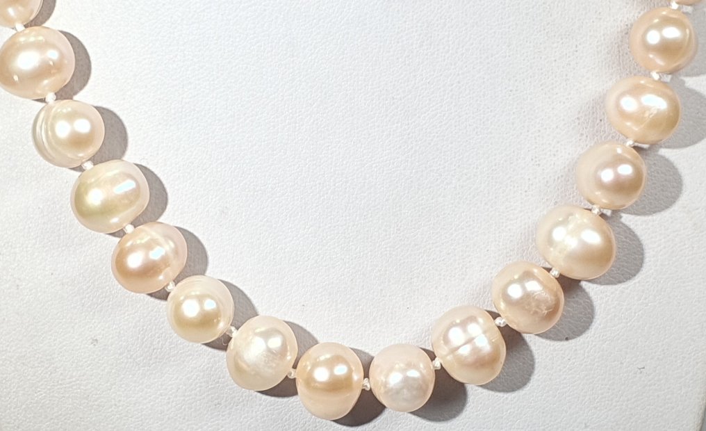 天然桃珠珍珠 - 非常特别 - 圣者的光荣国度 - 925纯银镀金 - 頸鏈 #4.3