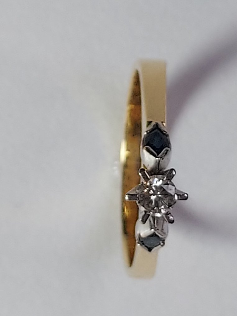 鸡尾酒戒指 - 18K包金 黄金, 白金 - 0.27ct. tw. 钻石 (天然) - 蓝宝石 #1.0