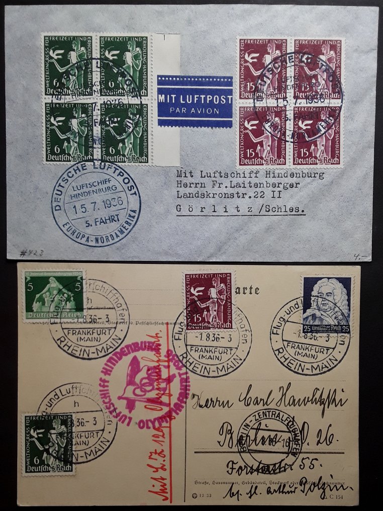 德意志帝國  - 2份Zeppelin文件 - Olimpiafahrt 1936 / 5份北美航行 1936 #1.0