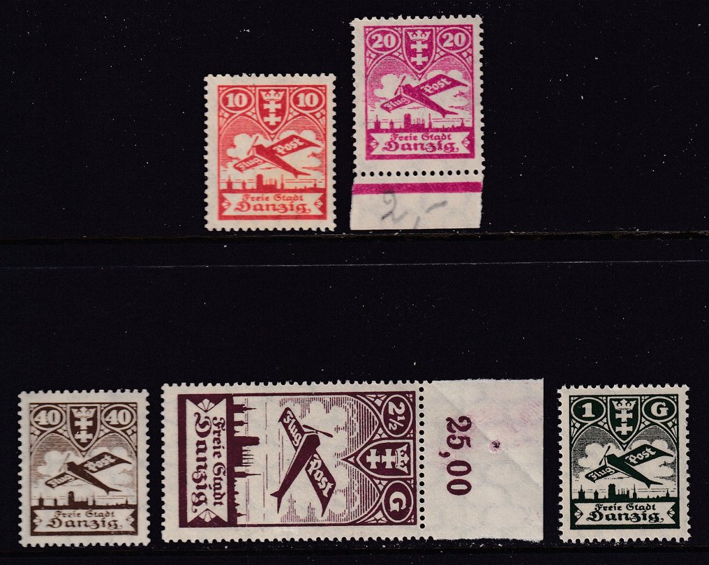 Danzig 1924 - Timbres-poste aéronautiques (VI). - Michel: 202/206 #1.0
