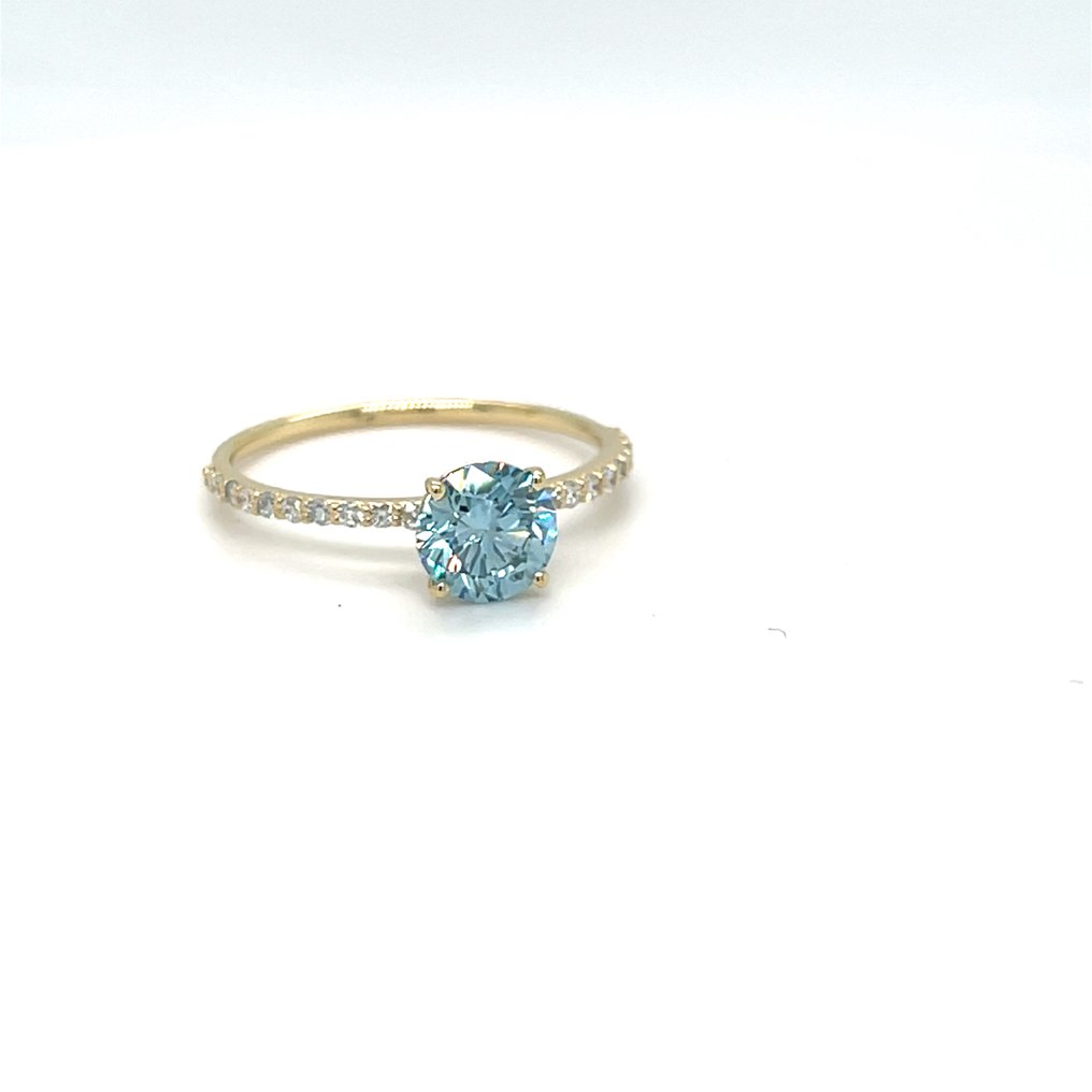 Zonder minimumprijs - Ring - 14 karaat Geel goud - 1.23ct. tw. Blauw Diamant (Fancy gekleurde, lab-grown diamant) - Diamant #2.1