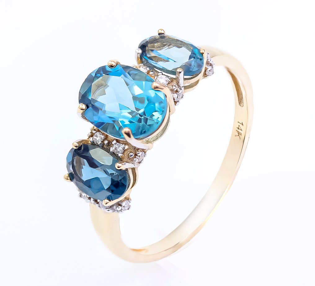 Sans prix de réserve - Bague - 14 carats Or jaune Topaze - Diamant - US-7 #1.0