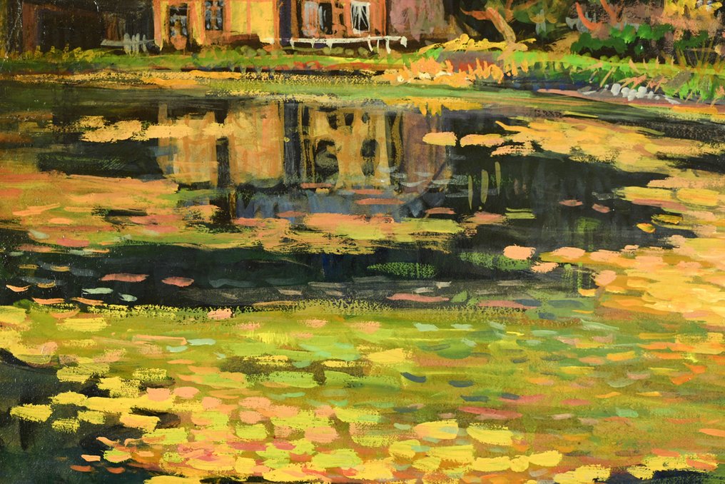 Albert Malet (1905-1986) - La maison à colombages avec un étang #4.3