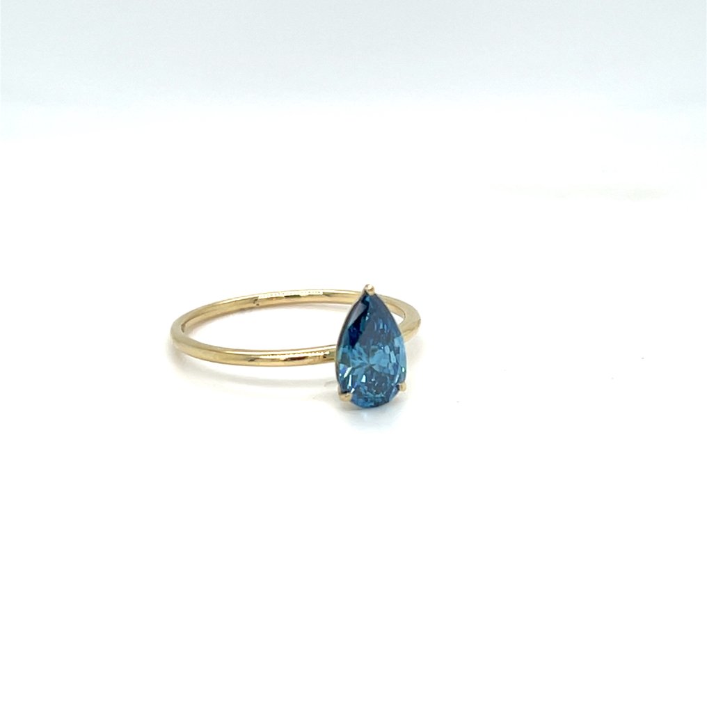 Zonder minimumprijs - Ring - 14 karaat Geel goud - 1.00ct. tw. Blauw Diamant (Fancy gekleurde, lab-grown diamant) #2.1