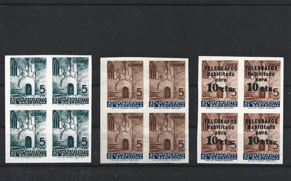 Spain - Local issues 1936/1939 - Set of 4 SD blocks, high VC, and in excellent condition. - Ed.13s + Ed.19pcs + (Tel)Ed.09 #4.3