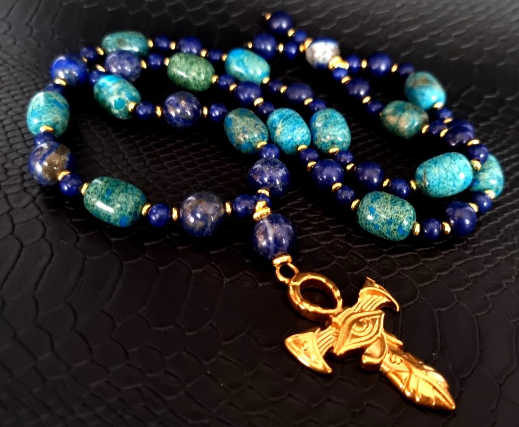 Lapis lazuli - Turquoise - Necklace - Ankh Cross & Eye of Horus - Blessing of the gods - Protects from evil - Necklace with pendant - Access to eternal life #2.1