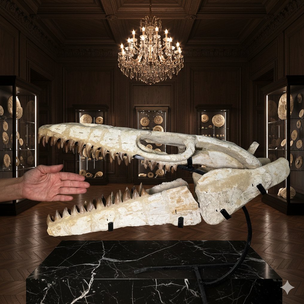 Mosassauro - Crânio fóssil - Mosasaurus sp. - 39 cm - 54 cm  (Sem preço de reserva) #1.0