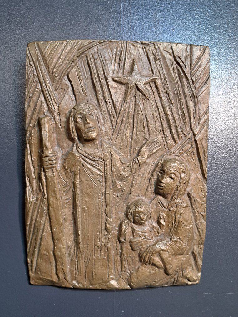 Μπρούντζινη διακοσμητική πλάκα για χριστουγεννιάτικη ομάδα - 18 x 25 εκ. - 2,2 κιλά - Μπρούντζος - 1970-1980 #1.0