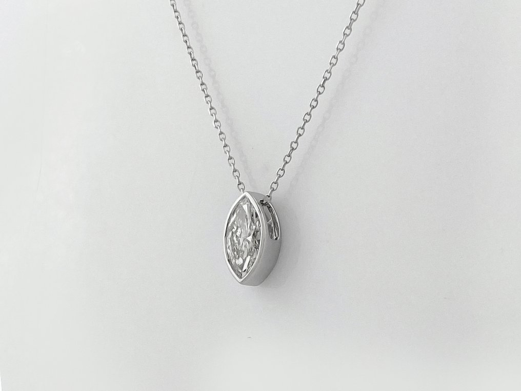 χωρίς τιμή ασφαλείας - Κολιέ με μενταγιόν - 14 καράτια Λευκός χρυσός -  1.08ct. tw. Διαμάντι (Εργαστηριακής καλλιέργειας) #1.0