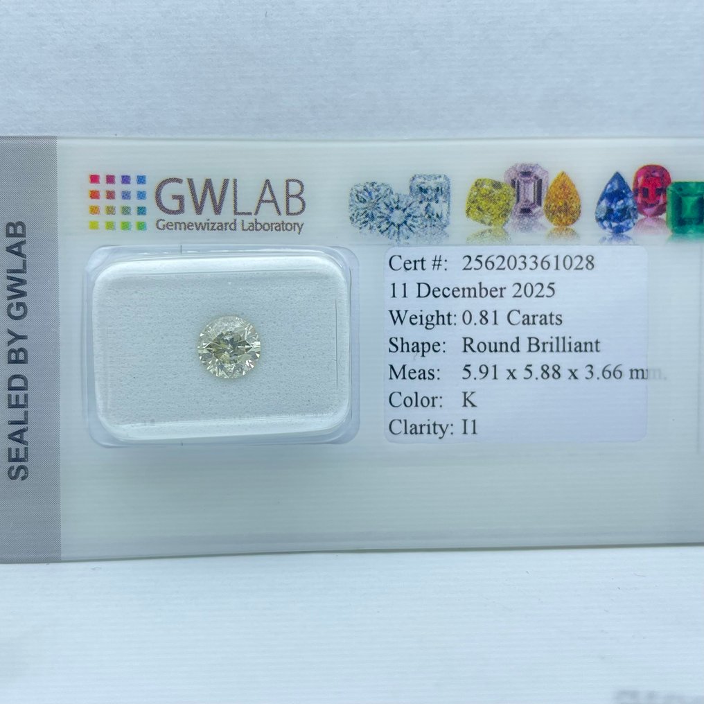 No reserve price - 1 pcs Diamond (Natural) - 0.81 ct - Round - K - I1 - Gemewizard Gemological Laboratory (GWLab) #3.2