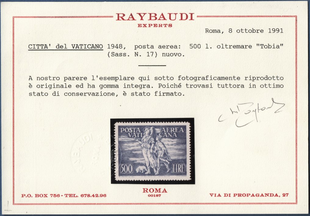 Vatican City 1948/1951 - Tobia and Graziano complete series, posted airmail MNH** - Sassone S. 502 + S. 504 #2.1