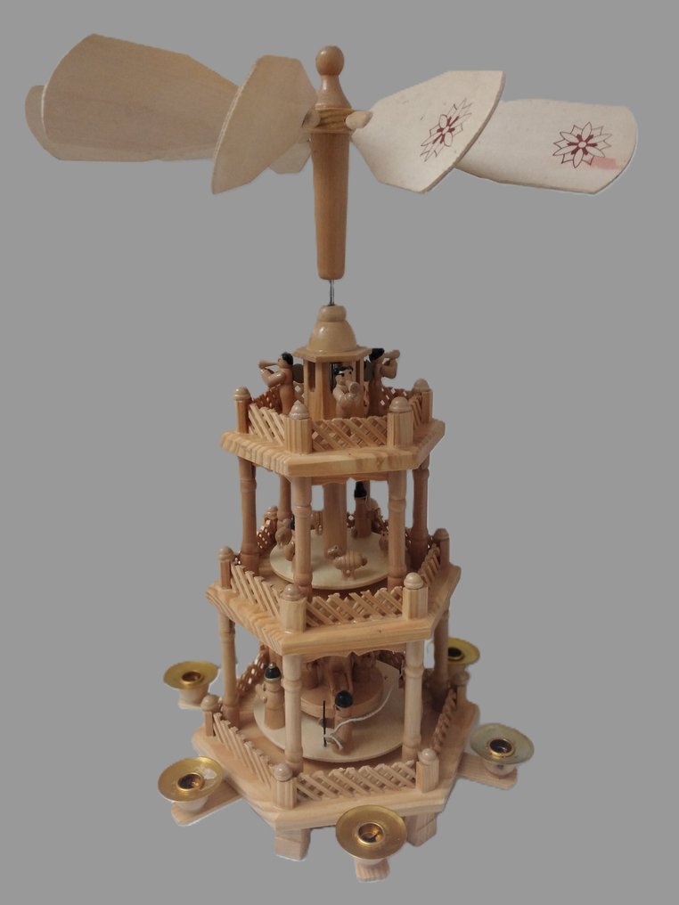 Juleophæng figurer - Rotérende julepyramide 3-etagers - 43 cm - Top - Træ #1.0