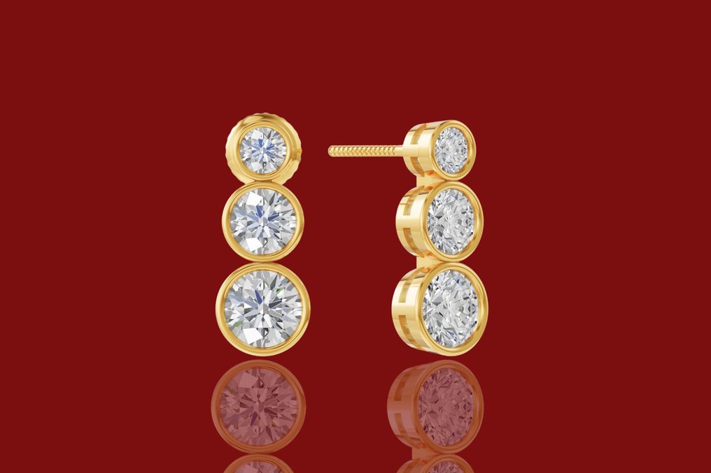 Boucles d'oreilles - 14 carats Or jaune -  2.91ct. tw. Diamant (Cultivé en laboratoire) - Diamant #1.0