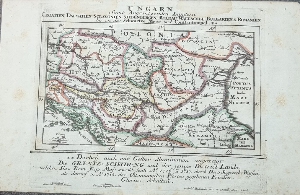 Węgry - Węgry, Dalmacja, Chorwacja, Słowenia, Polska, Bułgaria, Rumunia i Grecja; BODENEHR Gabriel (1664-1758), Augusta [ca 1704] - "Ungarn sammt Angräntzenden Ländern Croatien, Dalmatien, Sclavonien, Siebenbürgen, Moldau, - 1701-1720 #1.0