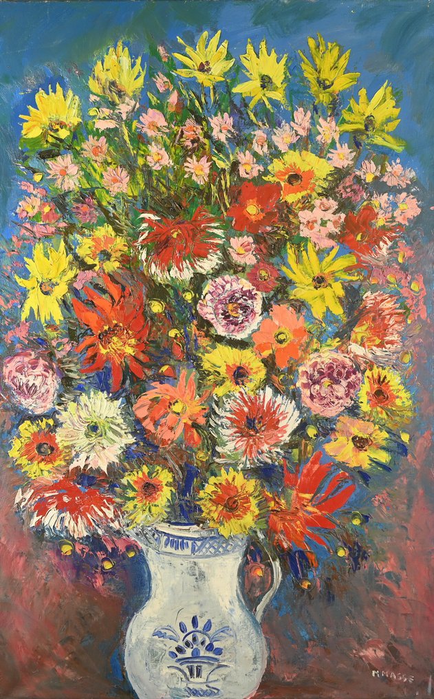 Micheline Masse (1932-2017) - Bouquet de fleurs dans un pichet de faïence #1.0