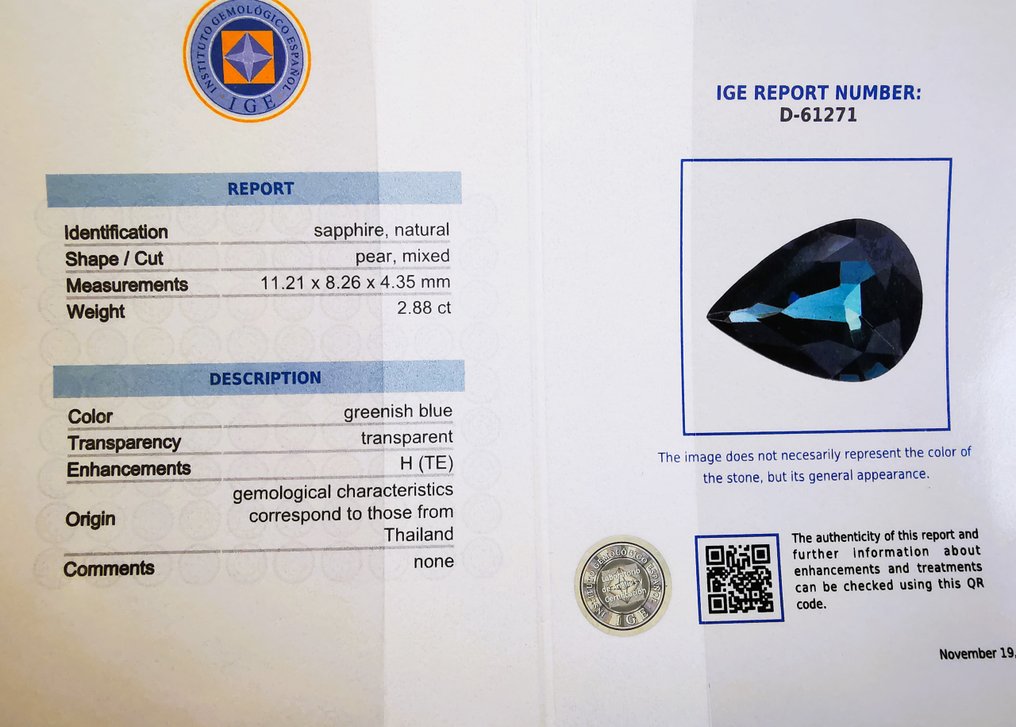 χωρίς τιμή ασφαλείας - 1 pcs Μπλε Ζαφείρι - 2.95 ct - Instituto Gemólogico Español (IGE) - Αυστραλία / ζέστη #2.1