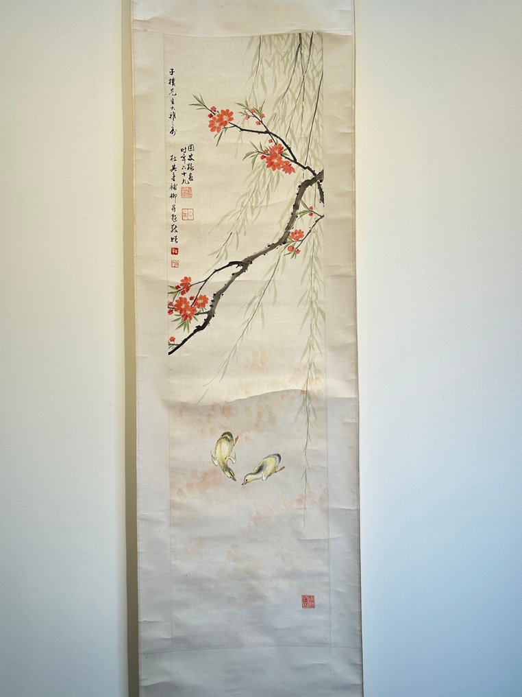 wilgen en prunus schildering - Unknown artists, one including 杜其守 - China  (Ohne mindestpreis) #1.0