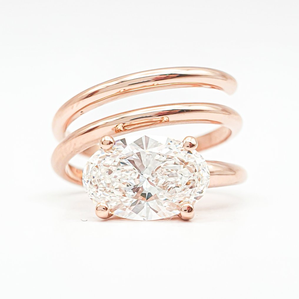 戒指 - 14K包金 玫瑰金 -  2.07ct. tw. 钻石 (实验室培育) - D VS1 IGI #1.0