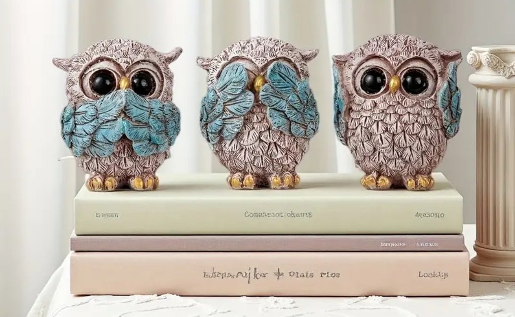 sculptuur, 3 Gufetti in resina - 5.2 cm - Hars #4.3