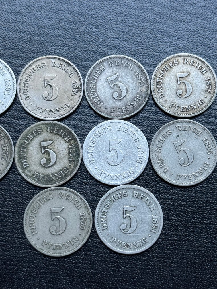 Duitsland, Kaiserreich. Deutschland. Konvolut seltener 5 Reichsfennige 1874 - 1895 1874 - 1895  (Zonder minimumprijs) #2.1