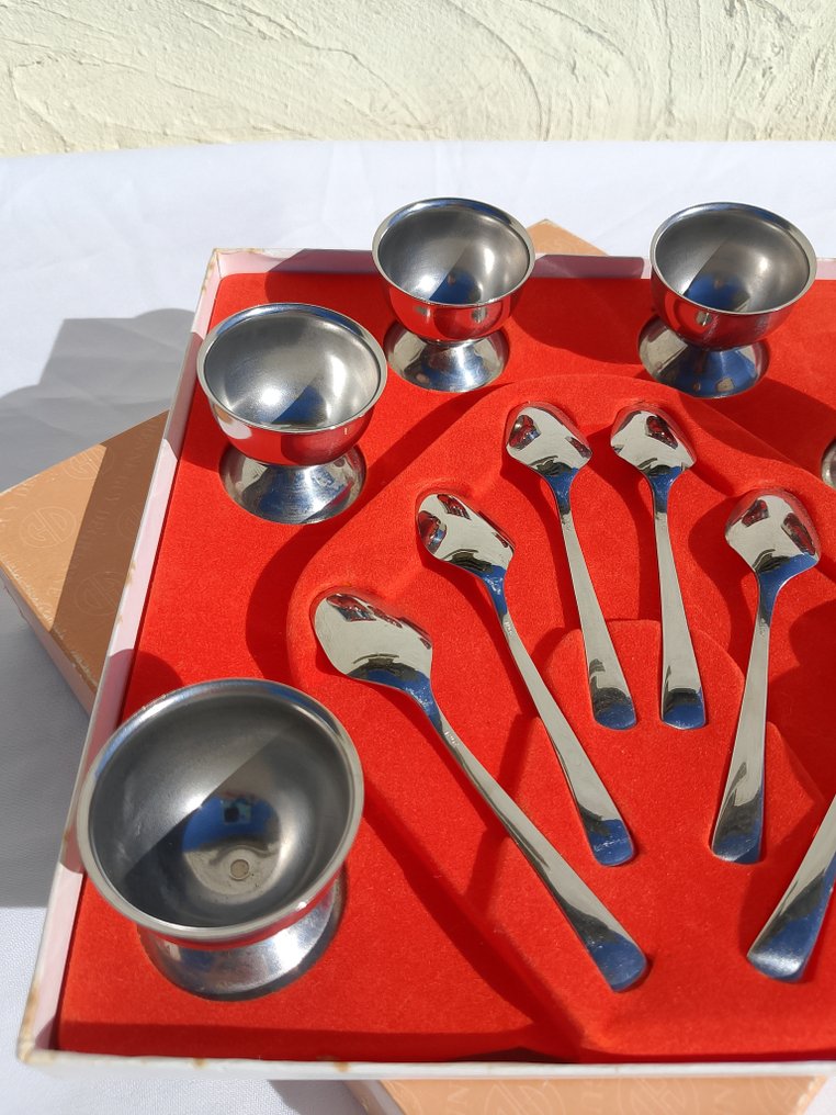 Guy Degrenne - 鸡蛋杯 (12) - 钢 - 鸡蛋杯套装带勺子 #3.2